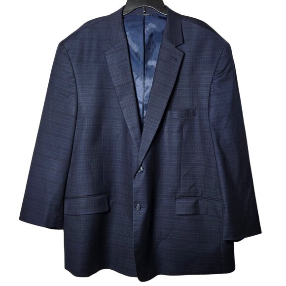 Oak Hill Perfect Fit Blue Plaid Sports Coat Size 56L Long Jacket Blazer Preppy - Picture 1 of 12